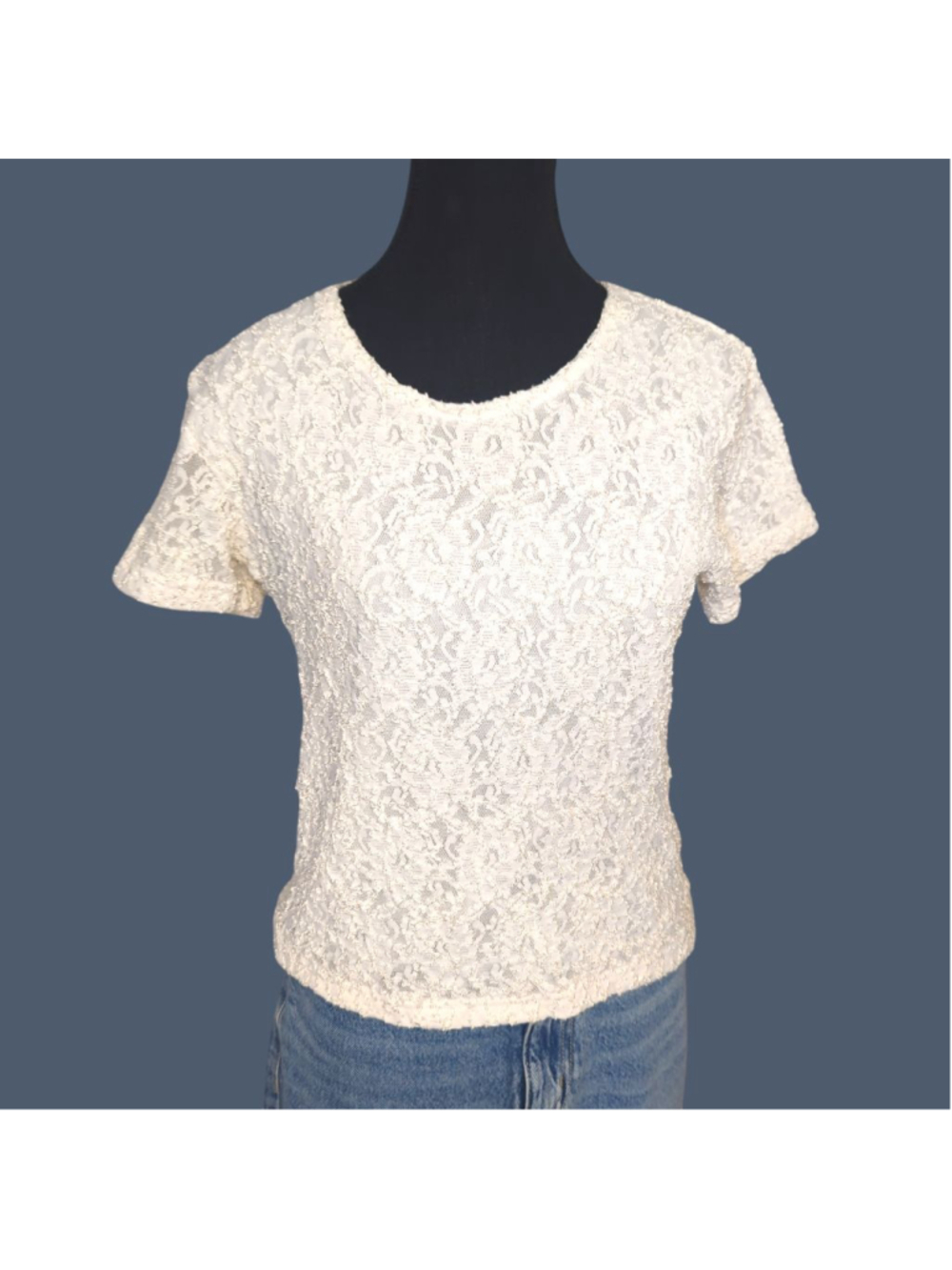 Braemar Vintage 90s Lace Baby Tee M White Fairycore